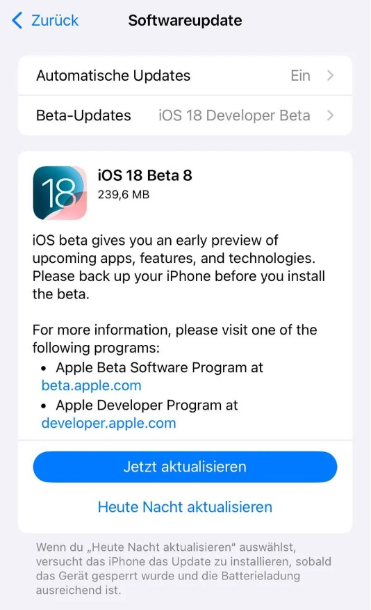 化州苹果手机维修分享苹果 iOS / iPadOS 18 开发者预览版 Beta 8 发布 